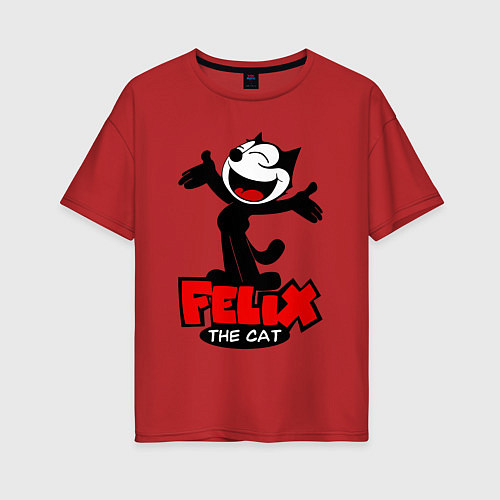 Женская футболка оверсайз Happy Cat Felix / Красный – фото 1