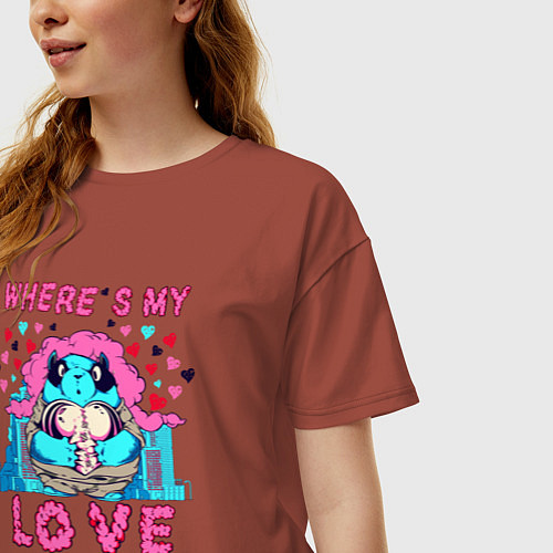 Женская футболка оверсайз Где ты моя любовь / Кирпичный – фото 3