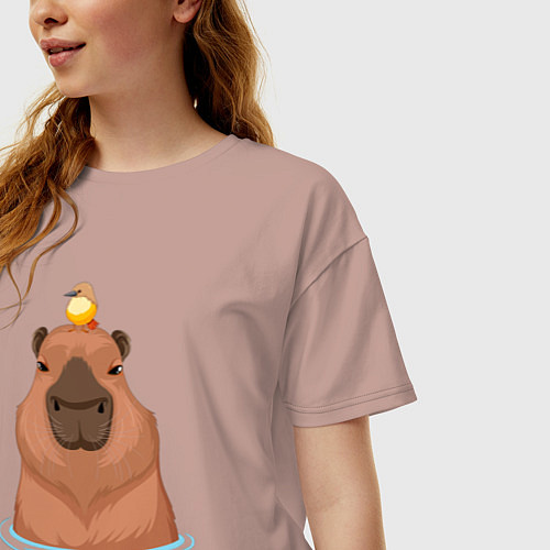 Женская футболка оверсайз Капибара и птичка / Пыльно-розовый – фото 3