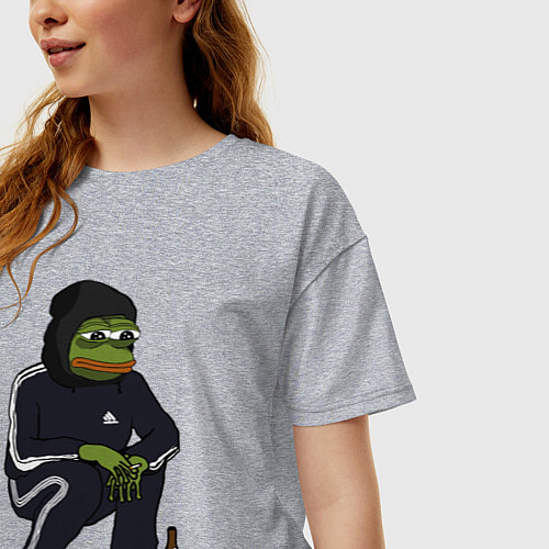 Женская футболка оверсайз Pepe gopnik meme / Меланж – фото 3