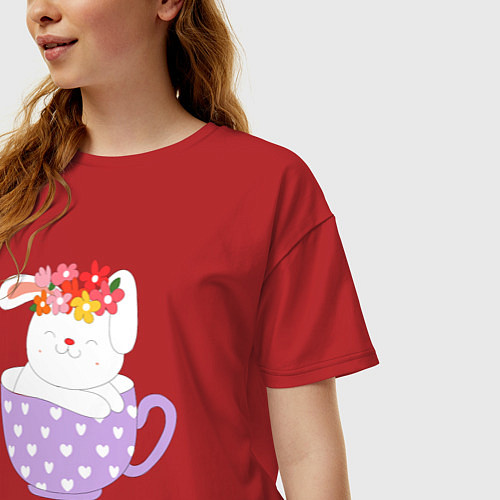 Женская футболка оверсайз Зайка в кружке / Красный – фото 3