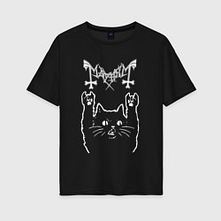 Футболка оверсайз женская Mayhem рок кот, цвет: черный