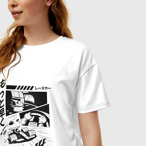 Женская футболка оверсайз Манга комиксы Формула 1 взгляд в шлеме / Белый – фото 3