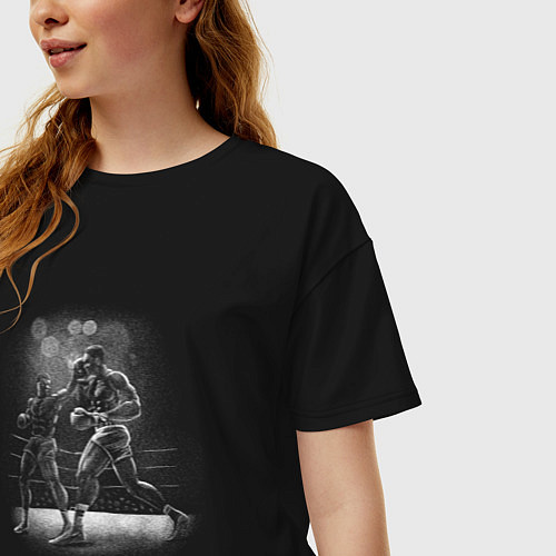 Женская футболка оверсайз Бокс бой с тенью / Черный – фото 3