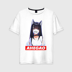 Женская футболка оверсайз Девушка ахегао с логотипом