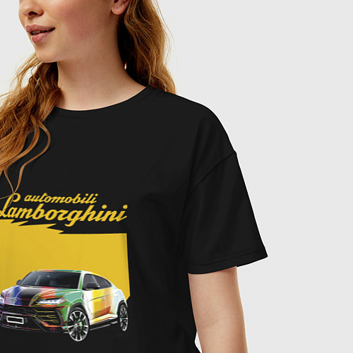 Женская футболка оверсайз Lamborghini Urus - Italy / Черный – фото 3