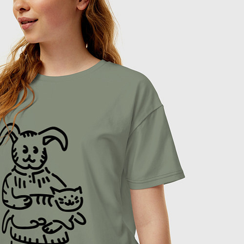 Женская футболка оверсайз Кролик гладит кота / Авокадо – фото 3