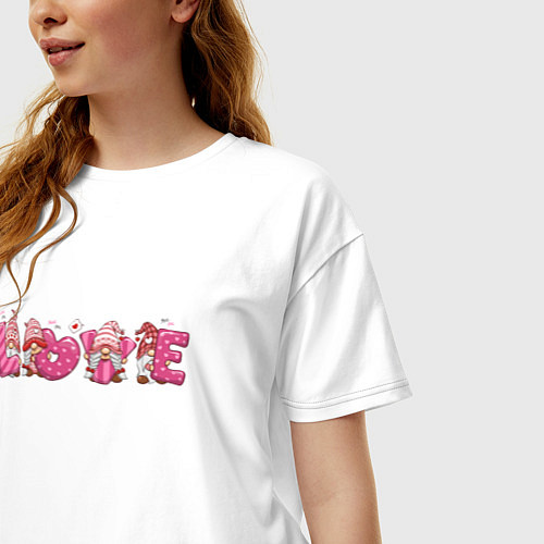 Женская футболка оверсайз Милые влюбленные гномы / Белый – фото 3