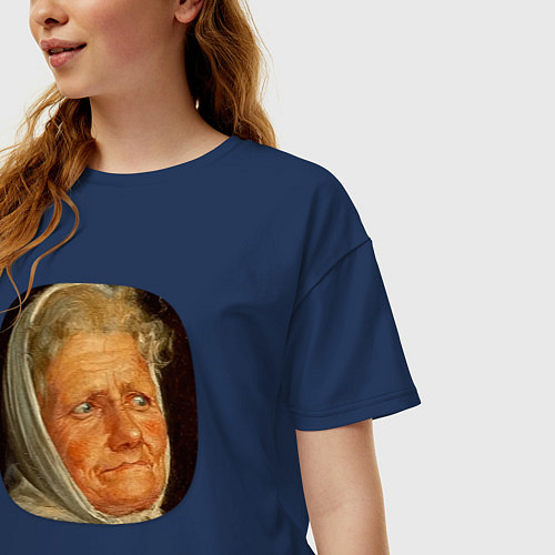 Женская футболка оверсайз Картина ренессанса - бабушка в шоке / Тёмно-синий – фото 3