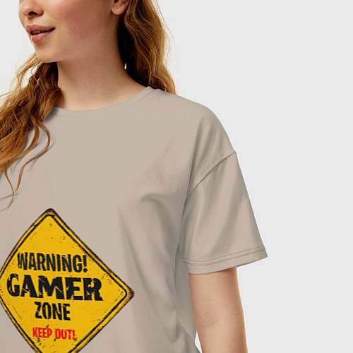 Женская футболка оверсайз Gamer zone - keep out / Миндальный – фото 3