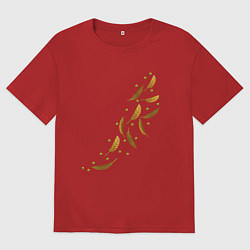 Футболка оверсайз женская Тропические листья разлетаются, цвет: красный