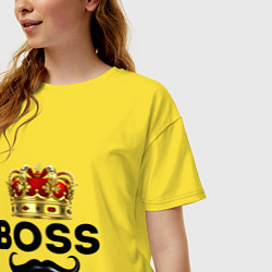 Футболка оверсайз женская BOSS и корона с усами, цвет: желтый — фото 2