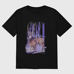 Футболка оверсайз женская Оленяши, цвет: черный