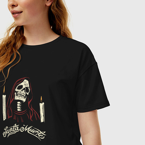 Женская футболка оверсайз Череп и свечи santa muerte / Черный – фото 3