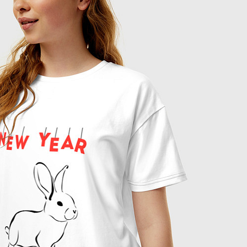 Женская футболка оверсайз New year rabbit / Белый – фото 3