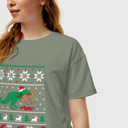 Футболка оверсайз женская Новогодний тирекс - ugly sweater, цвет: авокадо — фото 2