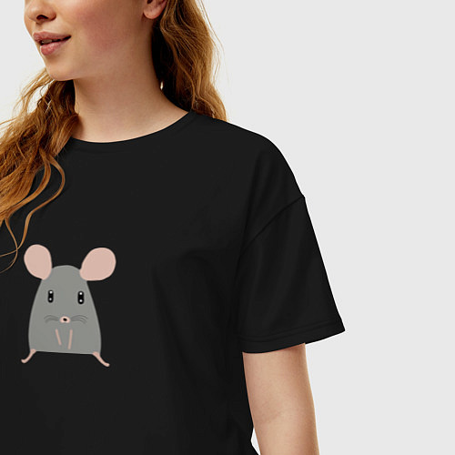 Женская футболка оверсайз Минималистичная мышь / Черный – фото 3