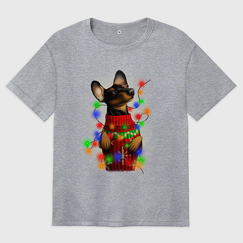 Женская футболка оверсайз Новогодняя такса / Меланж – фото 1