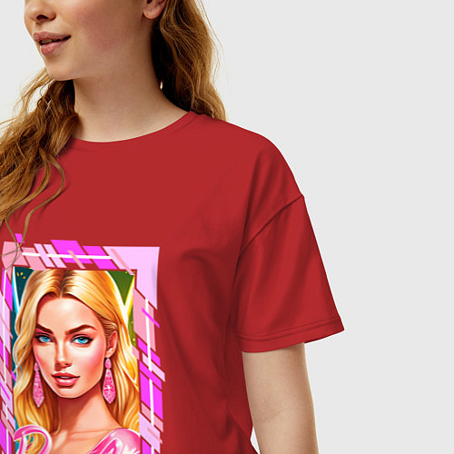 Женская футболка оверсайз Нейросеть - аниме Барби Марго Робби / Красный – фото 3