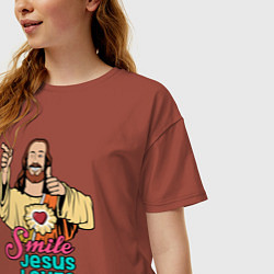 Футболка оверсайз женская Jesus Christ love u, цвет: кирпичный — фото 2