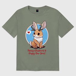Футболка оверсайз женская Кролик встречает новый год, цвет: авокадо