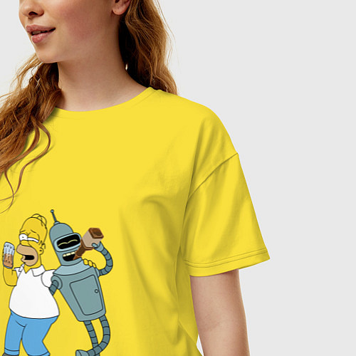 Женская футболка оверсайз Drunk Homer and Bender / Желтый – фото 3