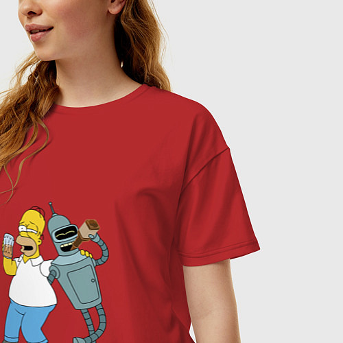 Женская футболка оверсайз Drunk Homer and Bender / Красный – фото 3