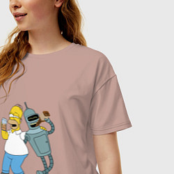 Футболка оверсайз женская Drunk Homer and Bender, цвет: пыльно-розовый — фото 2