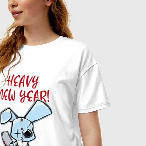 Женская футболка оверсайз Кролик с тесаком - new years horror / Белый – фото 3