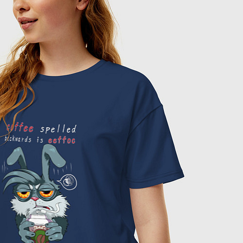 Женская футболка оверсайз Уставший кролик / Тёмно-синий – фото 3