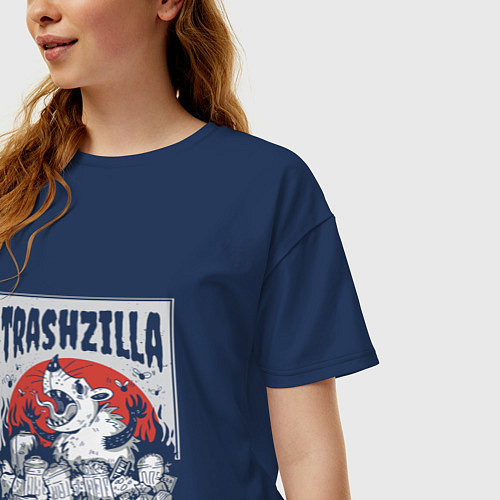 Женская футболка оверсайз Гигантский опоссум годзилла и мусор / Тёмно-синий – фото 3