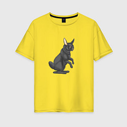 Футболка оверсайз женская Чёрный водяной кролик, символ 2023, цвет: желтый