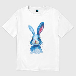 Футболка оверсайз женская Милый синий зайка, цвет: белый