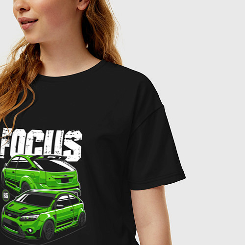 Женская футболка оверсайз Ford Focus art / Черный – фото 3