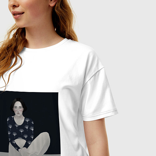 Женская футболка оверсайз Девушка с чёрными волосами / Белый – фото 3