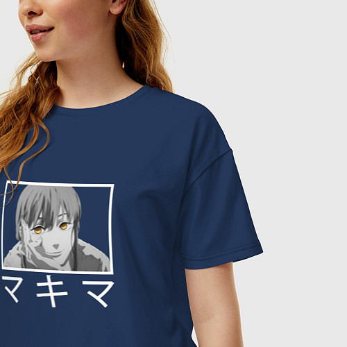 Женская футболка оверсайз Человек-бензопила Макима взгляд / Тёмно-синий – фото 3