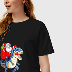 Футболка оверсайз женская Father Christmas on a dinosaur, цвет: черный — фото 2