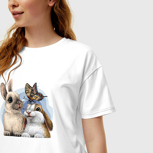 Женская футболка оверсайз Влюбленные кролики / Белый – фото 3
