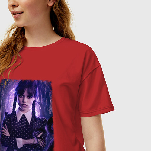 Женская футболка оверсайз Уэнсдэй и луна / Красный – фото 3