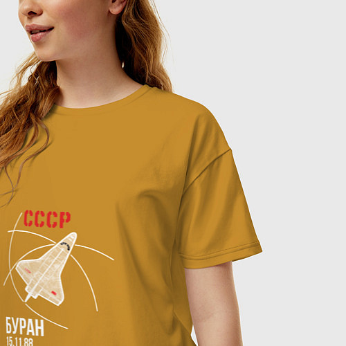 Женская футболка оверсайз Первый полет Буран / Горчичный – фото 3