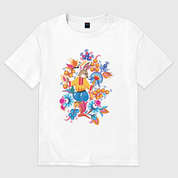 Футболка оверсайз женская Зайчик славянский, цвет: белый