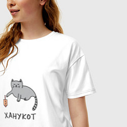 Футболка оверсайз женская Ханука кот, цвет: белый — фото 2