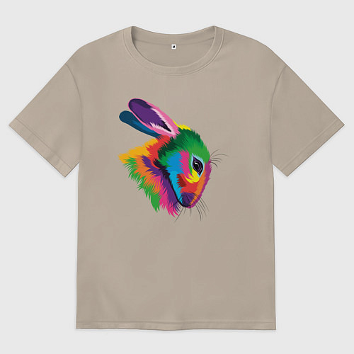 Женская футболка оверсайз Радужный зайка / Миндальный – фото 1