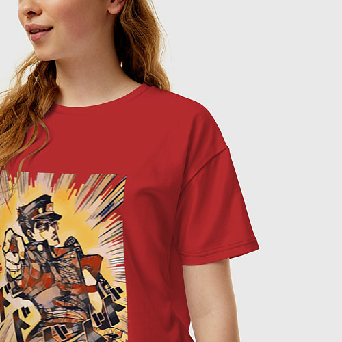 Женская футболка оверсайз Дзётаро Кудзё указывает пальцем / Красный – фото 3