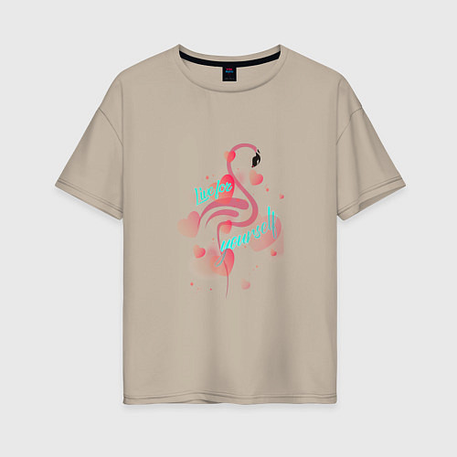 Женская футболка оверсайз Фламинго в серце / Миндальный – фото 1