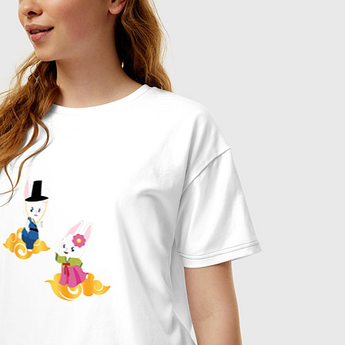 Женская футболка оверсайз Пара кроликов в ханбоках / Белый – фото 3