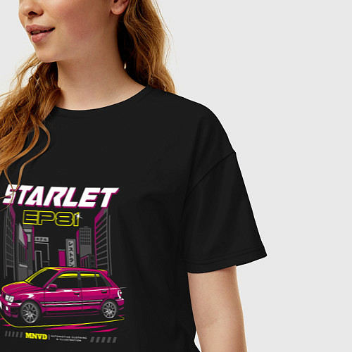 Женская футболка оверсайз Toyota Starlet ep81 / Черный – фото 3