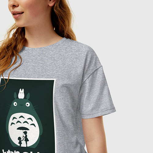 Женская футболка оверсайз Totoro poster / Меланж – фото 3