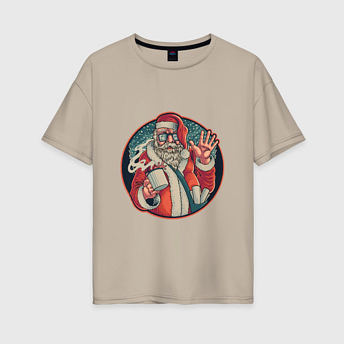 Женская футболка оверсайз Санта почтальон / Миндальный – фото 1