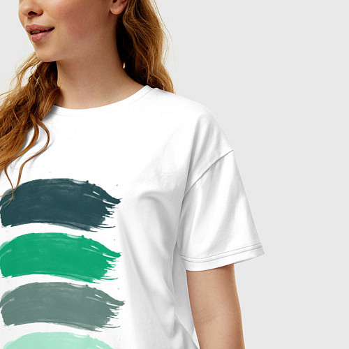 Женская футболка оверсайз Зеленые мазки кистью / Белый – фото 3
